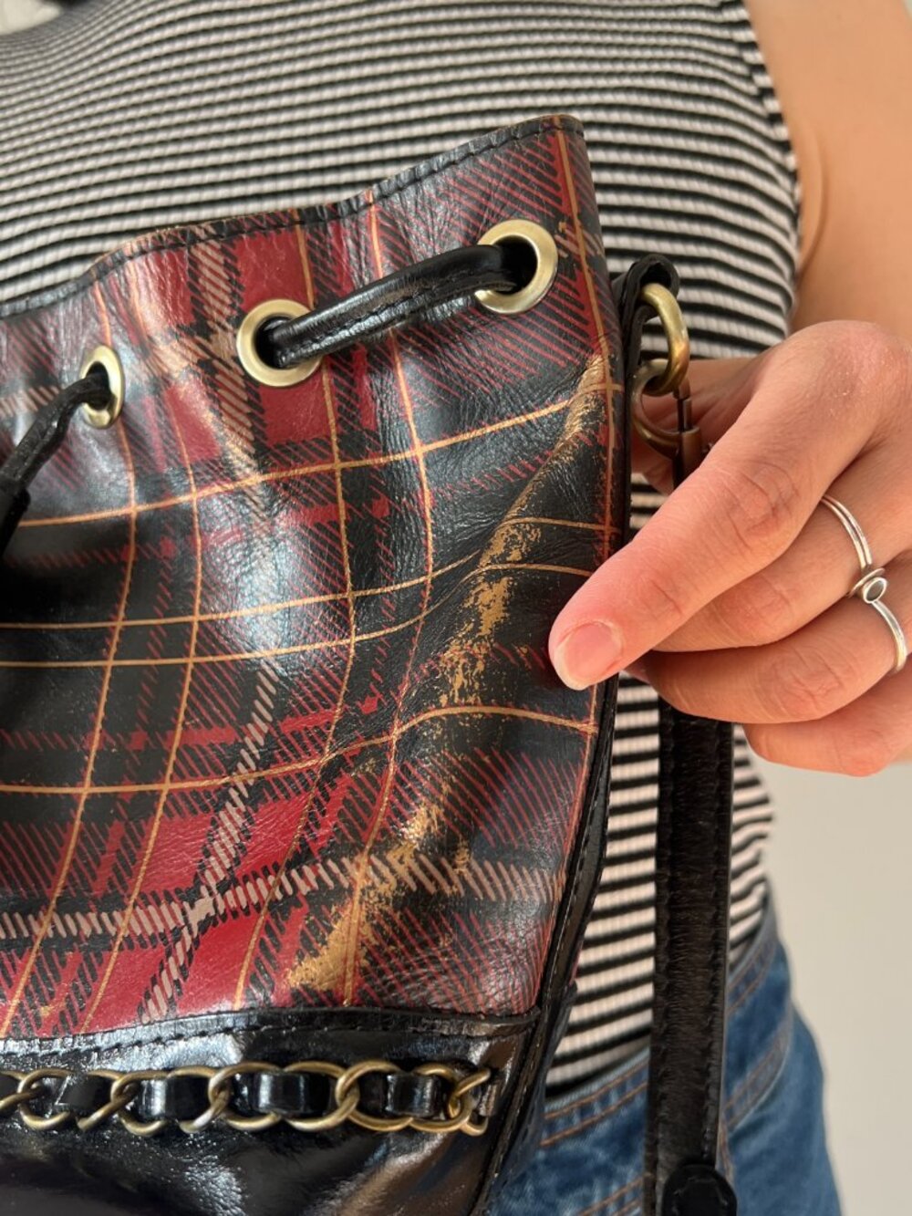 Patricia‎ Nash Red Black Tartan Plaid Civetta Bucket Crossbody Shoulder Bag - Picture 12 of 13